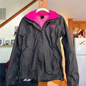 The North Face Black Rain Jacket with Pink Lining